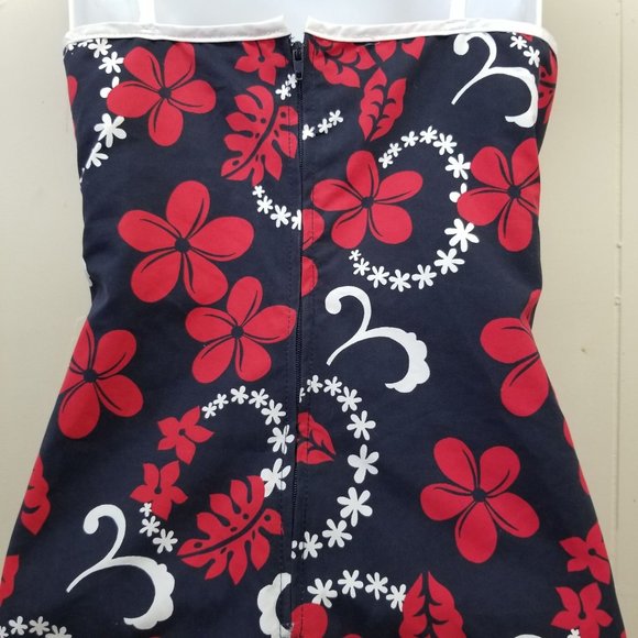Toes on the Nose Red Blue Floral Hawaiian 90s Y2K Spaghetti Strap Dress Corset M - Picture 5 of 7